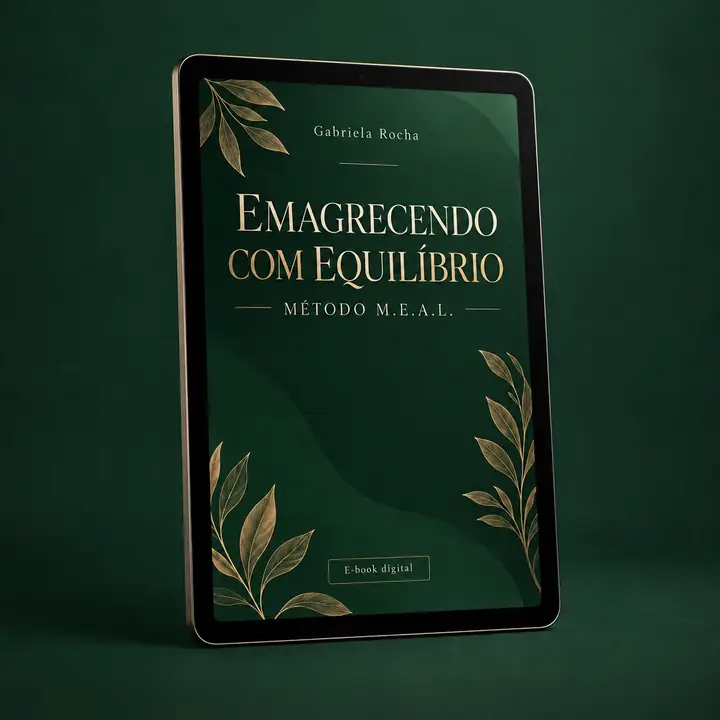 Apresentação digital do e-book Emagrecendo com Equilíbrio em um tablet